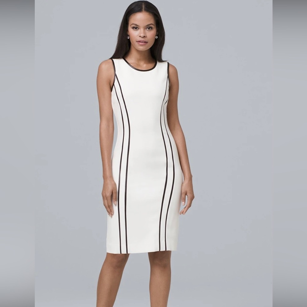 Petite Faux Leather-Trim Sheath Dress, 00P, White House Black Market